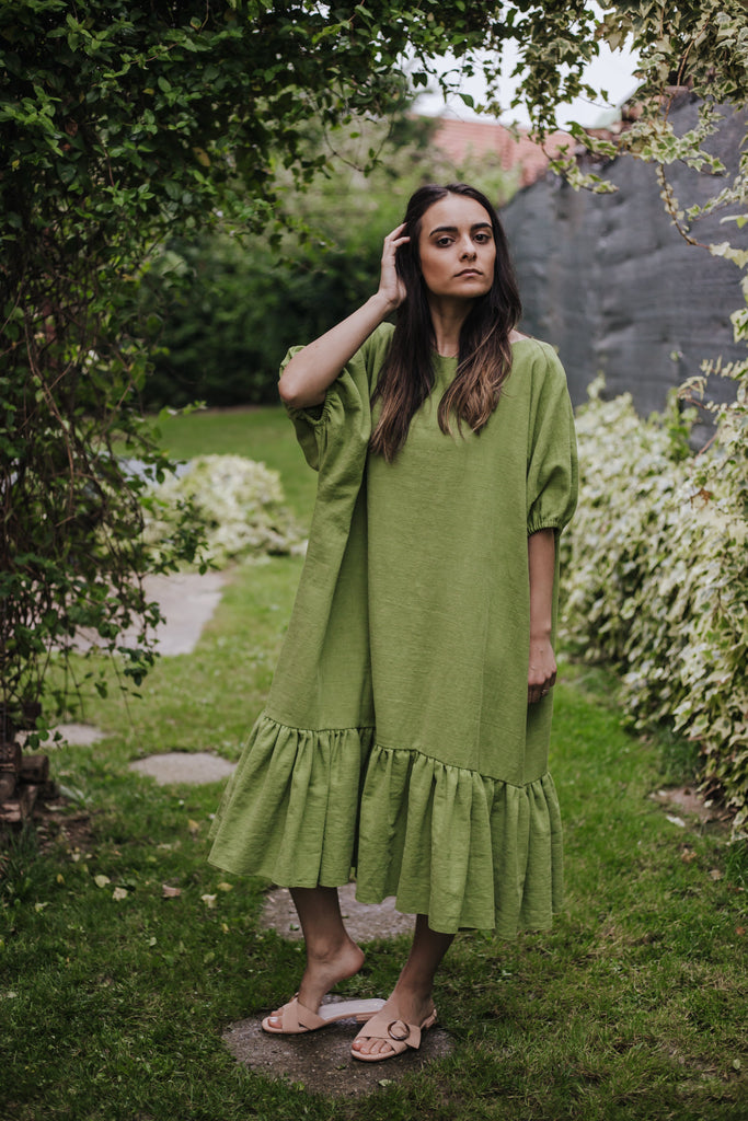 Lime Linen Dress Fresh Garden Joyful Design. 
