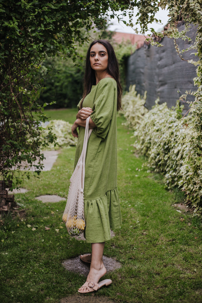 Lime Linen Dress Fresh Garden Joyful Design. 