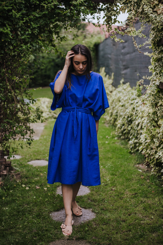 Royal Blue Linen Dress Fresh Garden Joyful Design. 