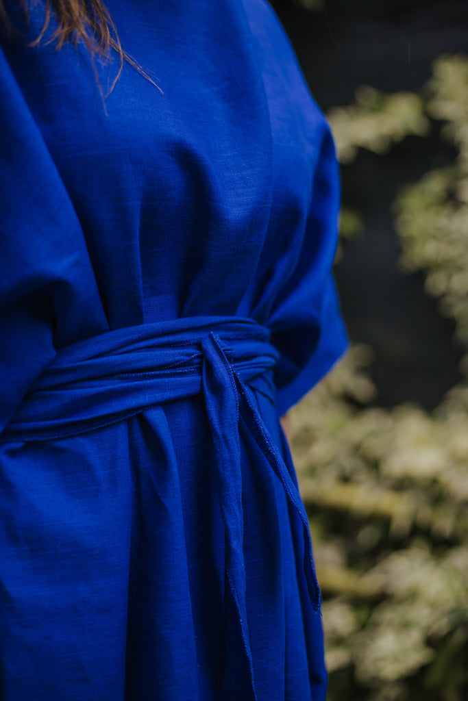 Royal Blue Linen Dress Fresh Garden Joyful Design. 
